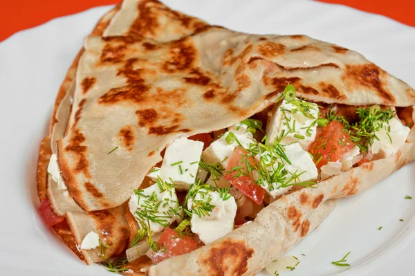 Pancakes with cheese and vegetables — Stock Photo, Image