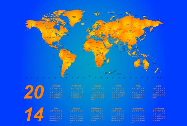 Calendario fuso orario 2014 — Vettoriale Stock