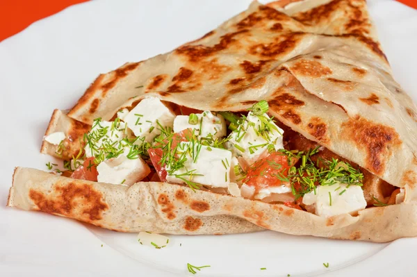 Pancakes with cheese and vegetables — Stock Photo, Image