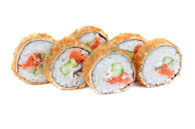 füme yılan balığı ve somon balığı ile kavrulmuş rulo