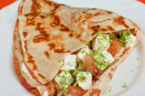 Pancakes with cheese and vegetables — Stock Photo, Image