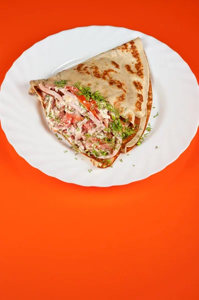 Pancakes with cheese and vegetables — Stock Photo, Image