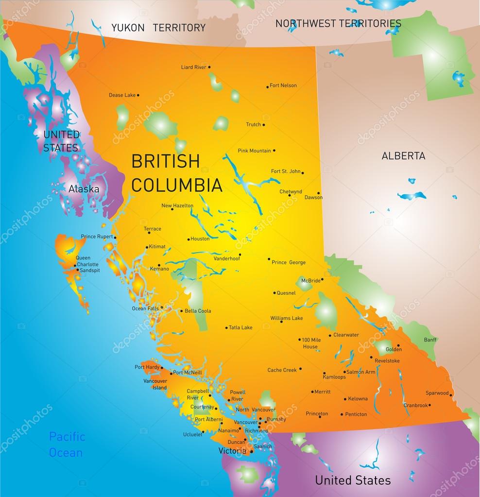 mappa provincia di columbia britannica — Vettoriali Stock © olinchuk