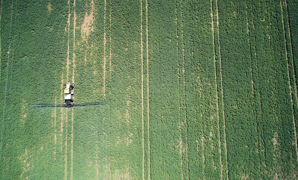 Spray Fertilizer Theme Cultivation Field Farm Top Drone View — Stock Photo, Image
