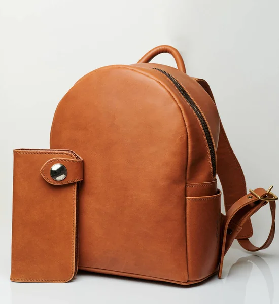 Sac Portefeuille Cuir Marron Isolé Sur Fond Studio — Photo