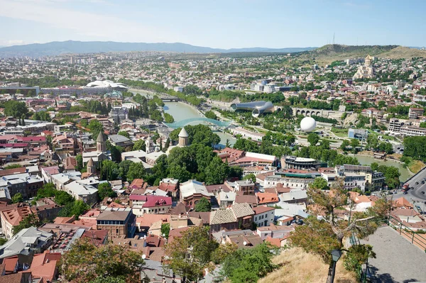 Hustak Centrum Tbilisi Stad Med Gamla Och Moderna Distrikt Antenn — Stockfoto