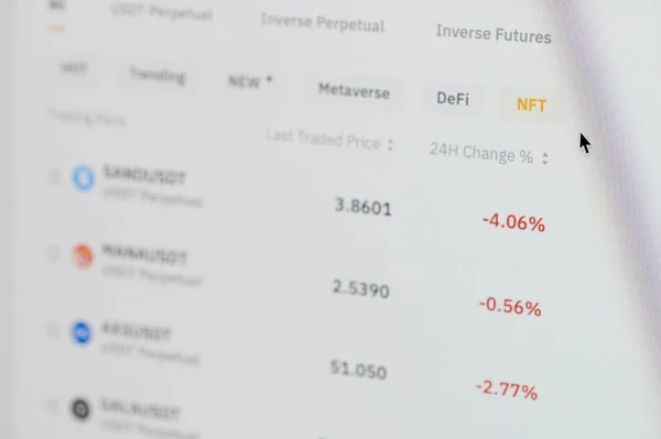 Nova Iorque Eua Janeiro 2022 Gráfico Preços Nft Mercado Tela Imagem De Stock