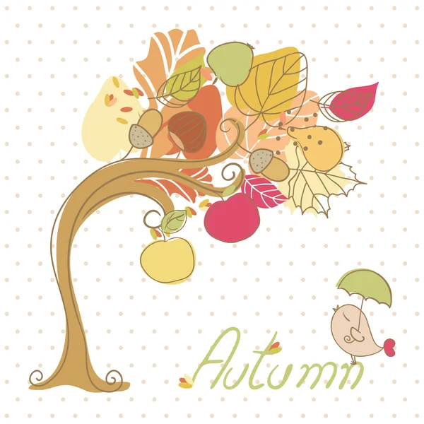 Herbstbaum und kleiner Vogel — Stockfoto