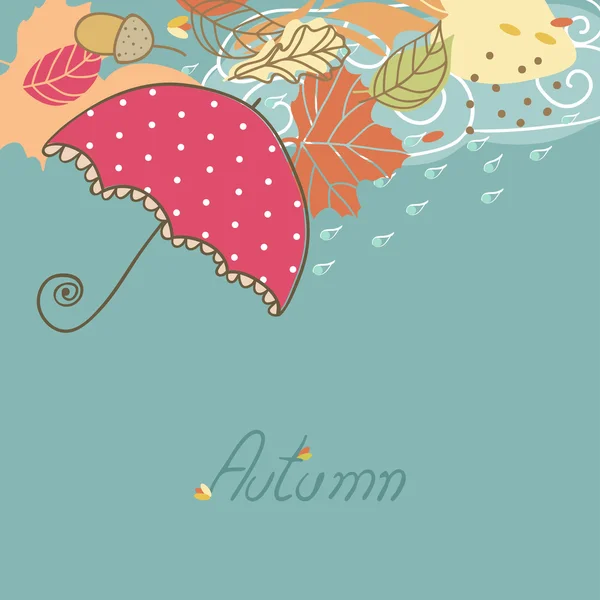 Herbstkarte mit Regenschirm — Stockvektor
