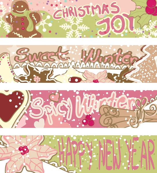 Banners met Kerstmis cookies — Stockvector