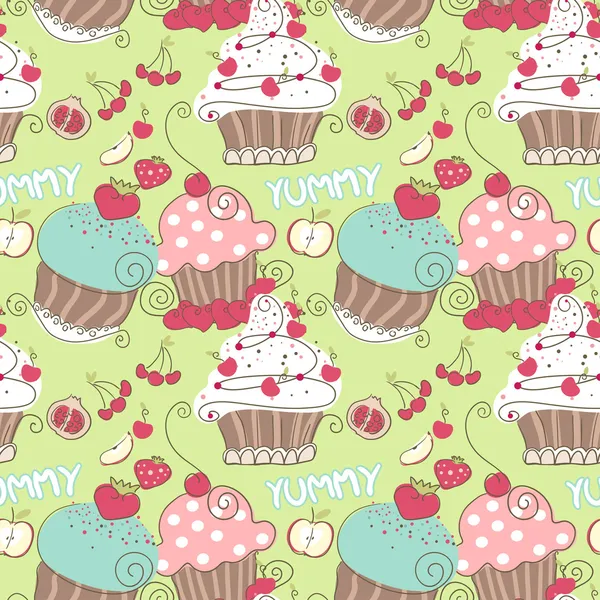 Cupcake sem costura padrão — Vetor de Stock