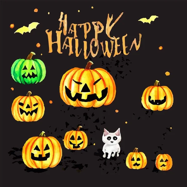 Halloween Tema Illustration Med Pumpor Och Katt — Stock vektor