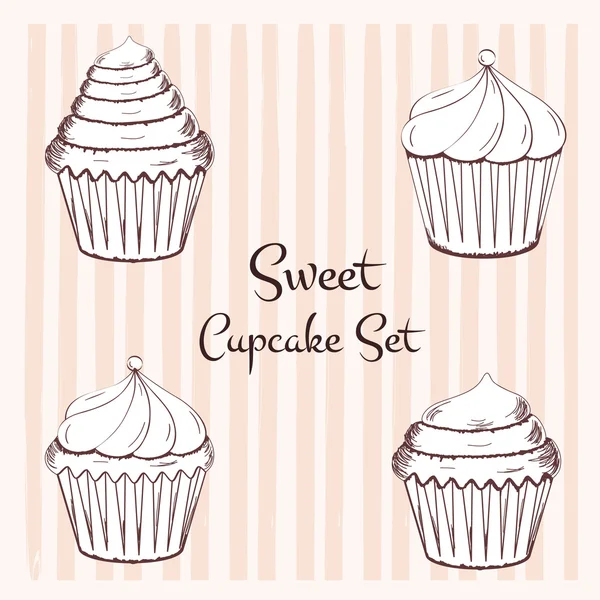 Ensemble de cupcakes dessinés à la main — Image vectorielle