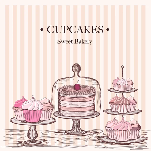 Gyönyörű sütemények és cupcakes gyűjteménye Stock Illusztrációk