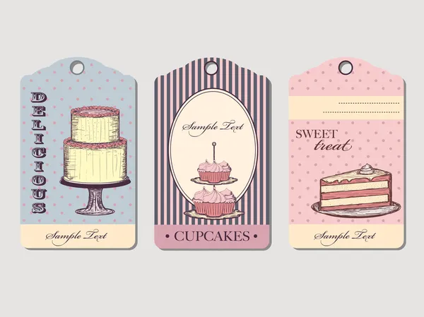 Étiquettes vintage avec desserts — Image vectorielle