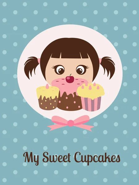 Girl and cupcakes — Stock Vector