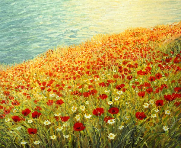 Coquelicots au bord de la mer Image En Vente