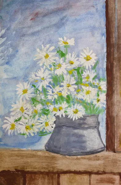絵画のヒナギクの花束 — ストック写真