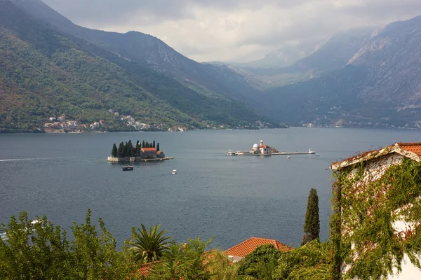 Panoramic view of Kotor Bay with the monastery — Stock Photo, Image