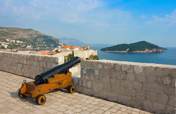 View toward old town Dubrovnik and island Lokrum Stock Image