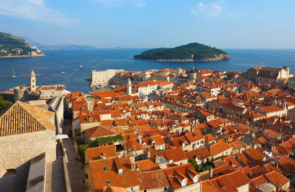 Dubrovnik Sunny Afternoon Panoramic View with The Harbor and old Royalty Free Stock Images