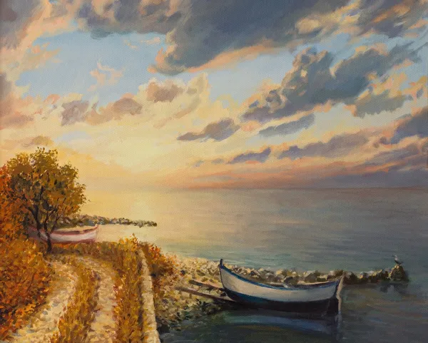 Romantiska soluppgång vid havet Stockbild