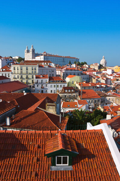 Alfama District in Lisbon with Monastery of Sao Vicente de Fora Stock Photo