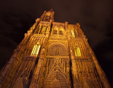 Strazburg Katedrali'ne, gece, Fransa