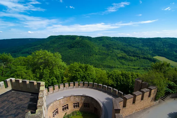 Hohenzollern Kalesi duvarlar ve çevredeki ormanları — Stok fotoğraf