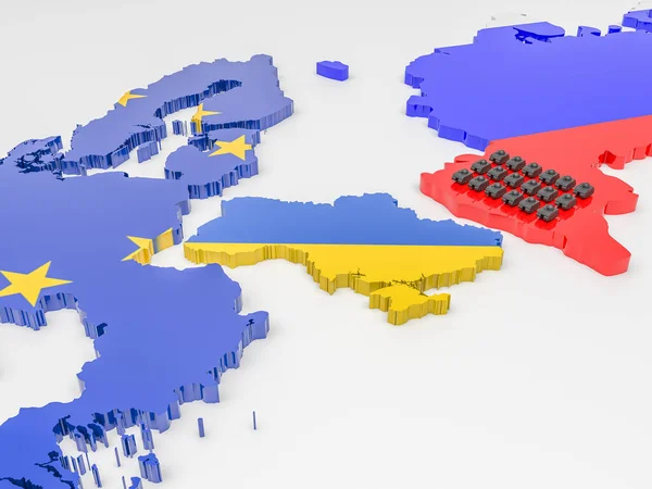 Ilustración Las Tensiones Entre Ucrania Rusia Unión Europea — Foto de Stock