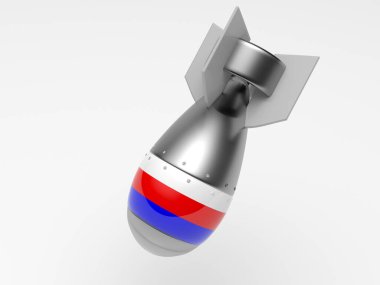 Beyaz zemin üzerinde Rus bayrağı olan bir Rus miissile 'inin 3D canlandırması