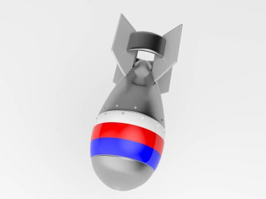 Beyaz zemin üzerinde Rus bayrağı olan bir Rus miissile 'inin 3D canlandırması