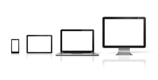 Ordenador, ordenador portátil, teléfono móvil y tableta digital PC — Foto de Stock