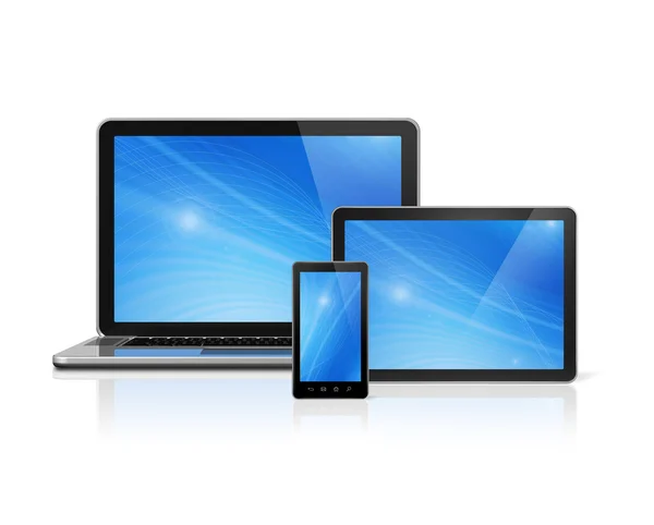 Computer portatile, telefono cellulare e tablet digitale — Foto Stock