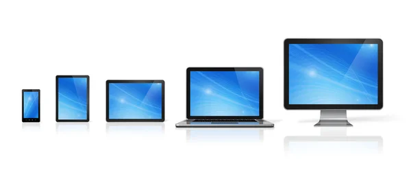 Computer, laptop, mobile phone and digital tablet pc — Stock Photo, Image