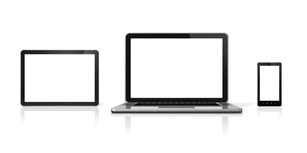 Computer portatile, telefono cellulare e tablet digitale — Foto Stock