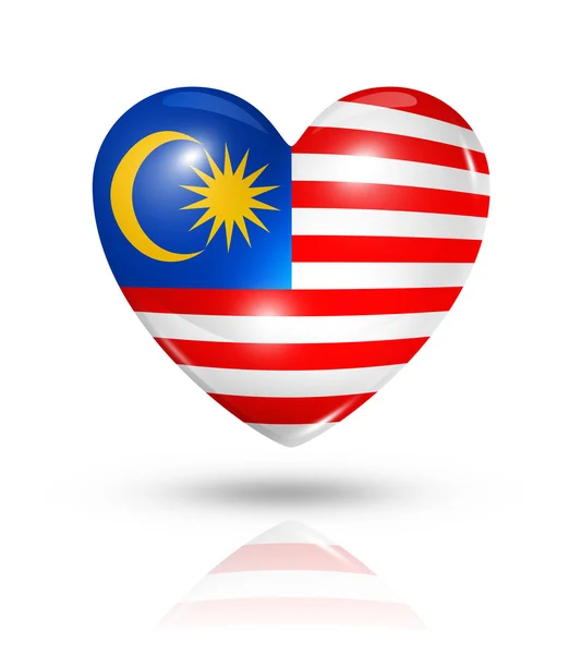 Aşk Malezya, kalp bayrak simgesi — Stok fotoğraf