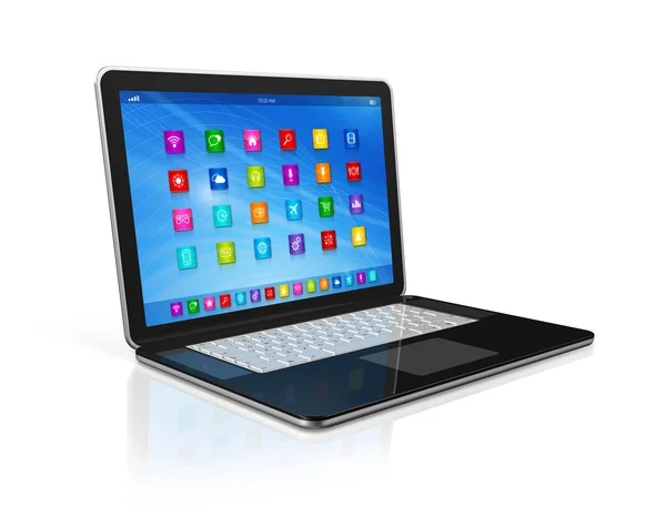 Laptop Computer - apps icons interface — Stock Photo, Image