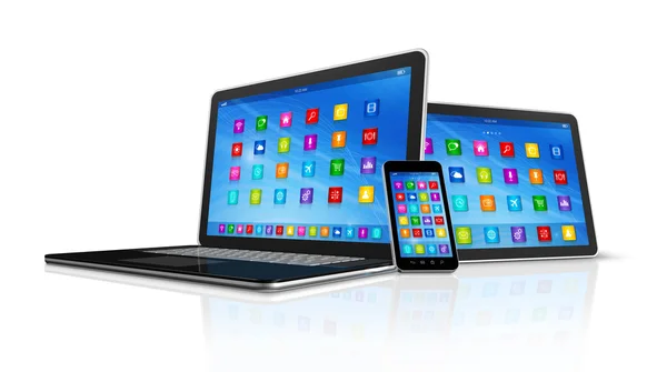 Smartphone, digitale tablet pc en laptop — Stockfoto