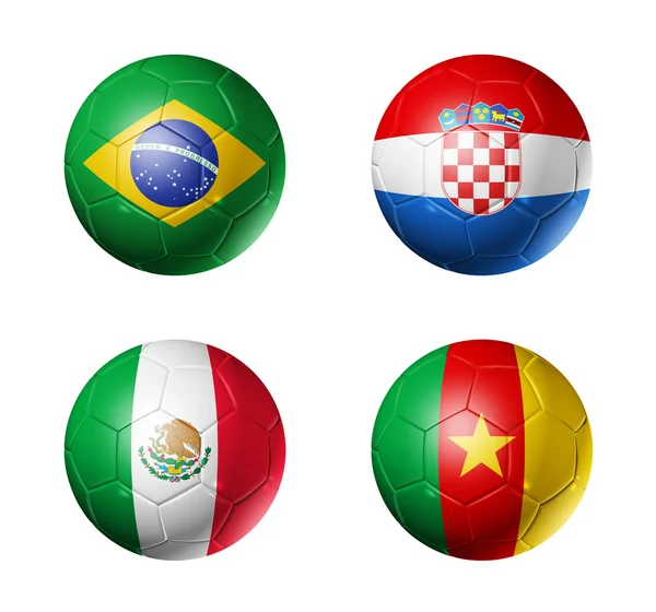 Brasilien WM 2014 Gruppe eine Flagge auf Fußballbällen — Stockfoto