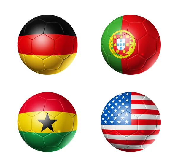 Copa do Mundo Brasil 2014 grupo G bandeiras em bolas de futebol — Fotografia de Stock