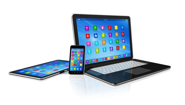 Smartphone, digitaler Tablet-Computer und Laptop — Stockfoto