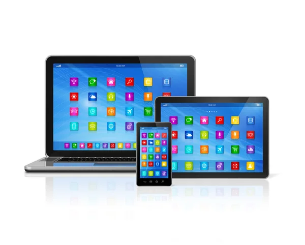 Smartphone, digitale tablet pc en laptop — Stockfoto