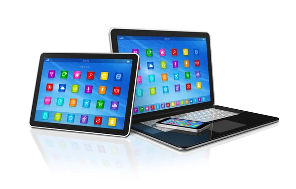 Akıllı telefon, dijital tablet bilgisayar ve laptop — Stok fotoğraf
