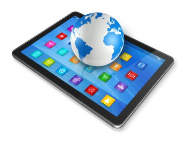 Dijital tablet bilgisayar ve dünya Küre
