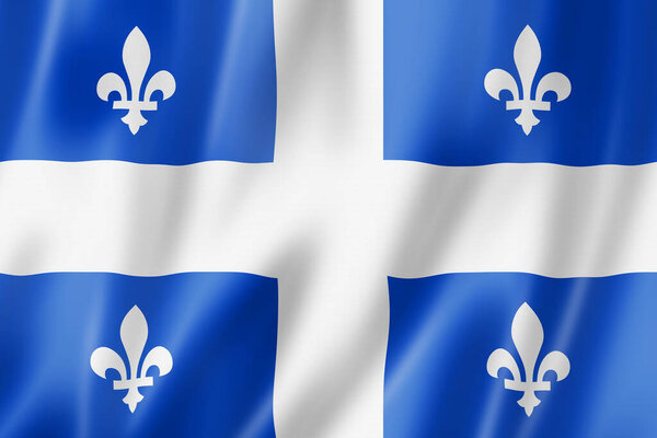 Quebec province flag, Canada waving banner collection. 3D illustration