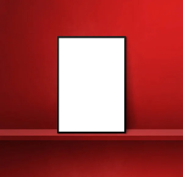 黑色的画框靠在红色的架子上 3D例证 空白的模型模板 正方形背景 — 图库照片