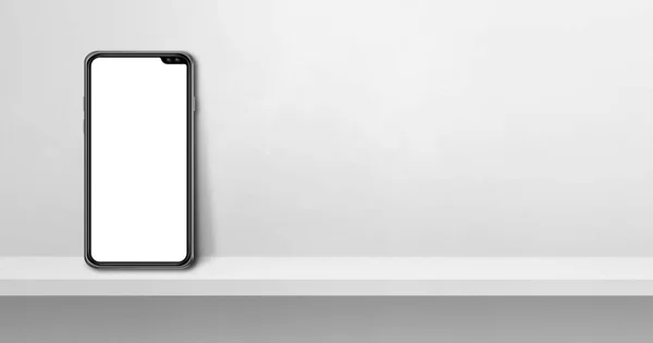 Mobile Phone White Concrete Wall Shelf Horizontal Background Banner Illustration — Stock Photo, Image