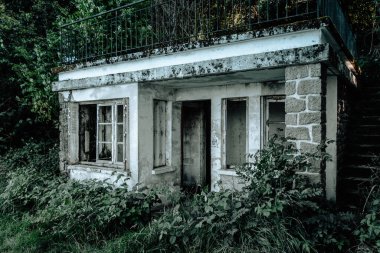 Ormanda terk edilmiş eski kirli bir ev.