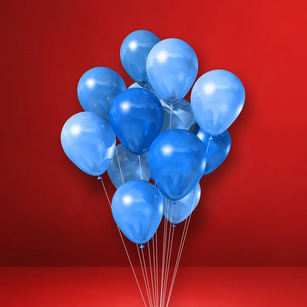 Bando Balões Azuis Num Fundo Vermelho Renderização Ilustração — Fotografia de Stock